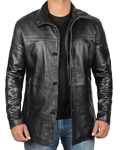 Leather Coat Men  Carcoat Style Winter Fashion Real Lambskin Long Leather Jackets For Men