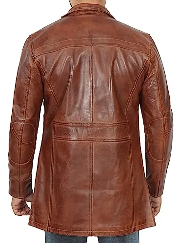 Leather Coat Men  Carcoat Style Winter Fashion Real Lambskin Long Leather Jackets For Men