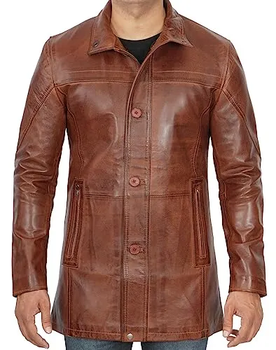 Leather Coat Men  Carcoat Style Winter Fashion Real Lambskin Long Leather Jackets For Men