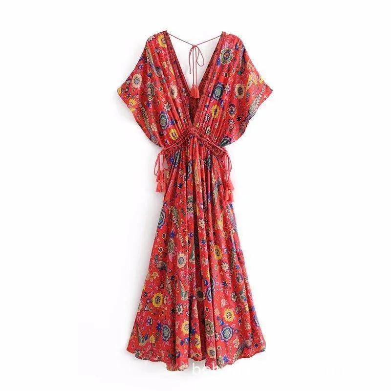 Peacock Print Bohemia Tassel Dresses