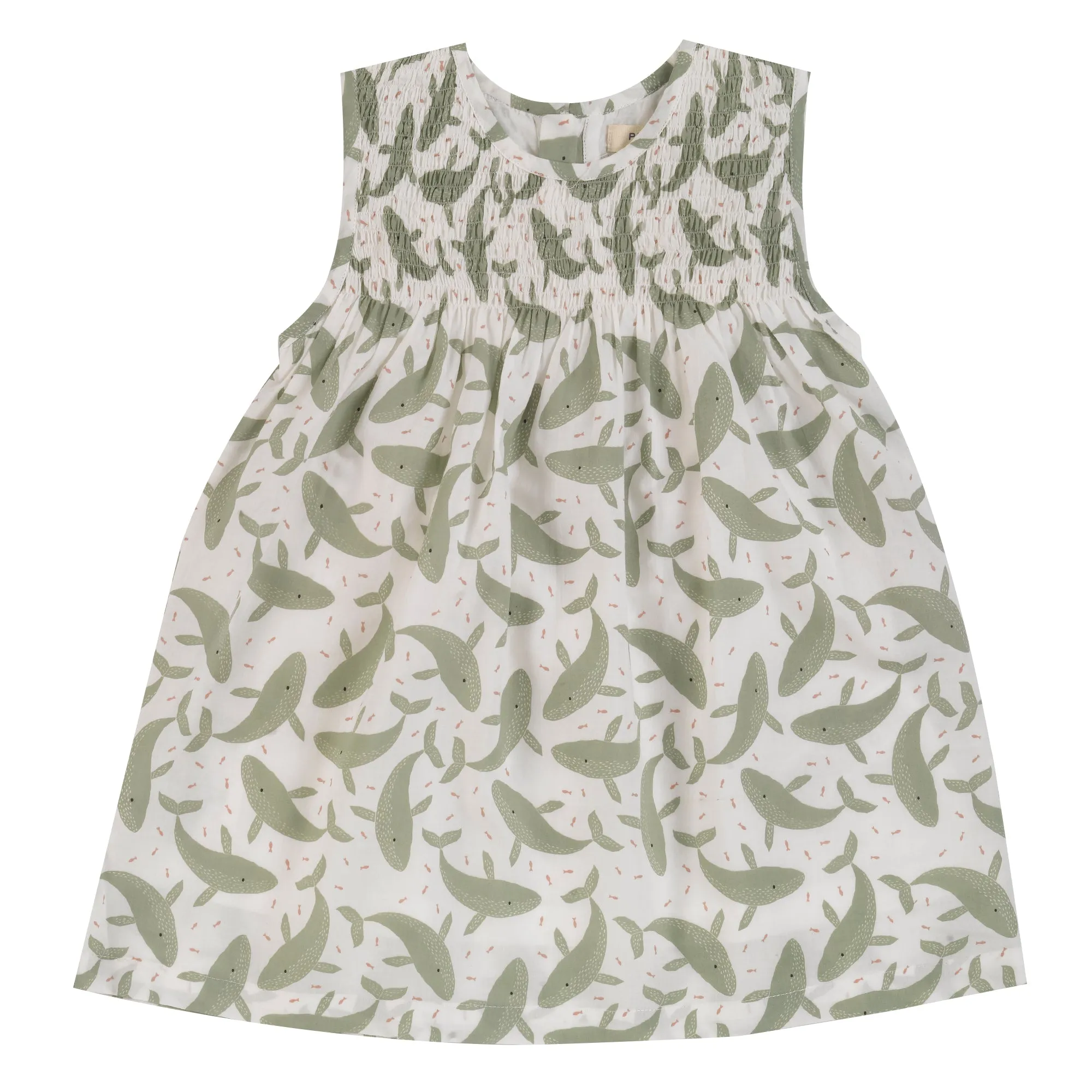 Pigeon Sleeveless smock dress, whales - tea green