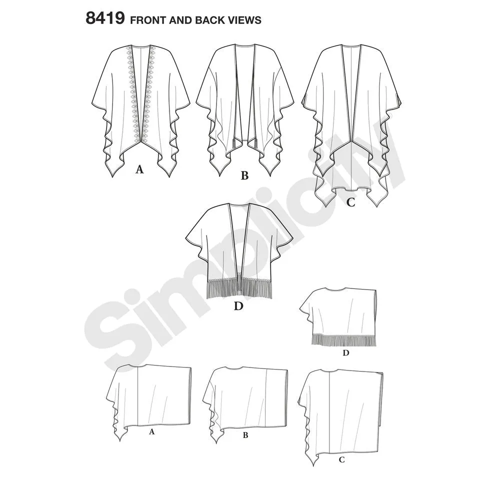 Simplicity Pattern S8419 Misses' Kimono Style Wrap with Variations