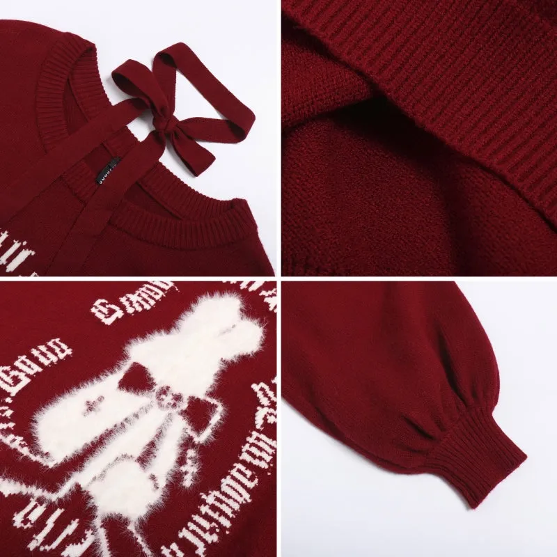 Sweet Girly Christmas Style Lantern Sleeve Sweater