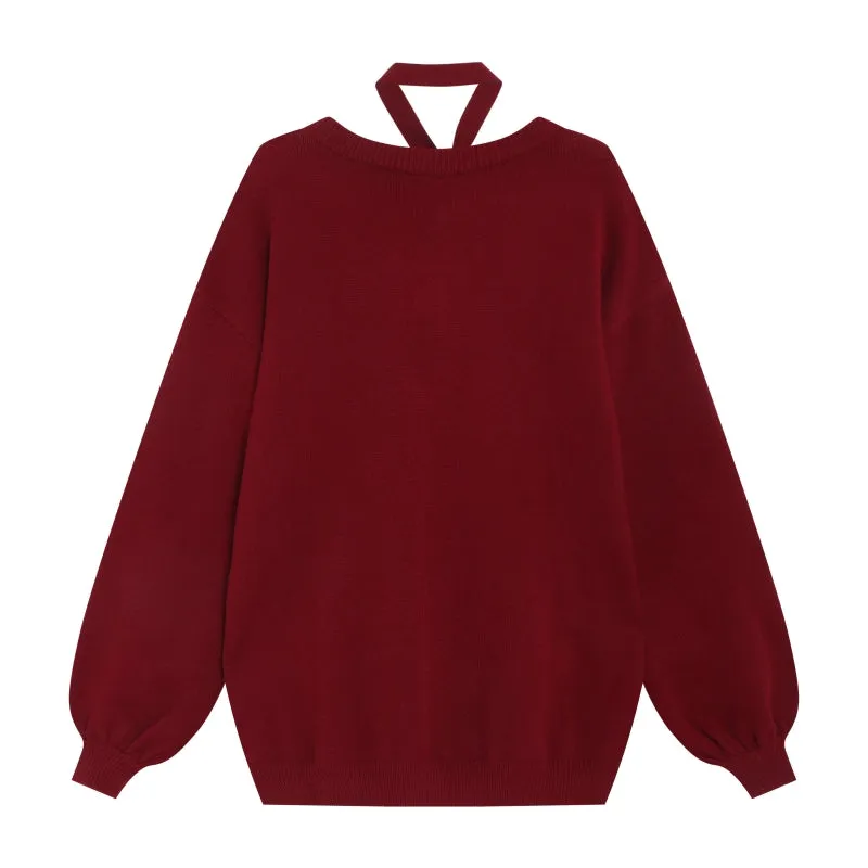 Sweet Girly Christmas Style Lantern Sleeve Sweater