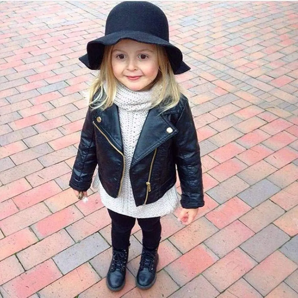 Toddler Boys Girls Motorcycle Faux Leather Jackets Coat Winter Outwear for 1-5Y
