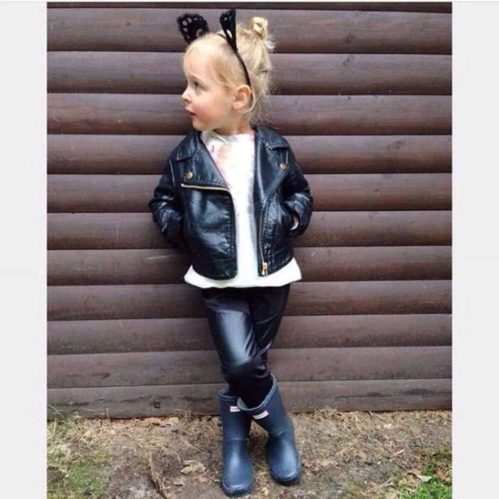 Toddler Boys Girls Motorcycle Faux Leather Jackets Coat Winter Outwear for 1-5Y