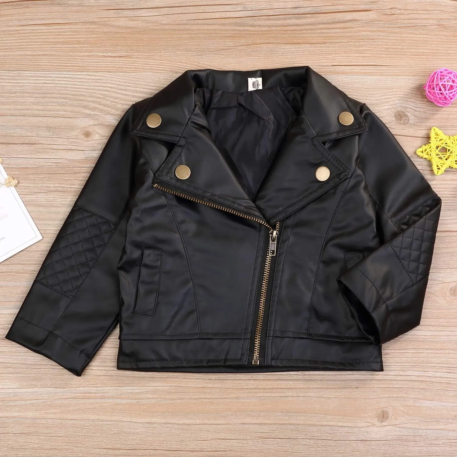 Toddler Boys Girls Motorcycle Faux Leather Jackets Coat Winter Outwear for 1-5Y